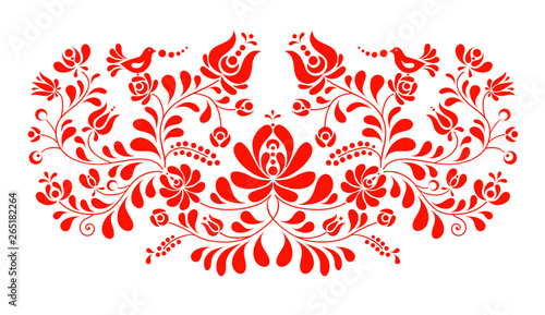 Fotografía Vector hungarian folk decoration with flowers and birds on white.
