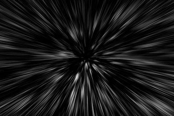 Bokeh white lines on black background, abstraction, abstract speed light motion blur texture, star particle or space traveling, black and white extrusion effect