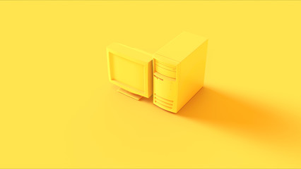 Wall Mural - Yellow Old Desktop Computer and Monitor 3d illustration 3d render