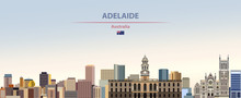 Vector Illustration Of Adelaide City Skyline On Colorful Gradient Beautiful Daytime Background