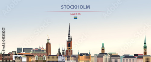 Vector illustration of Stockholm city skyline on colorful gradient beautiful day Canvas Print