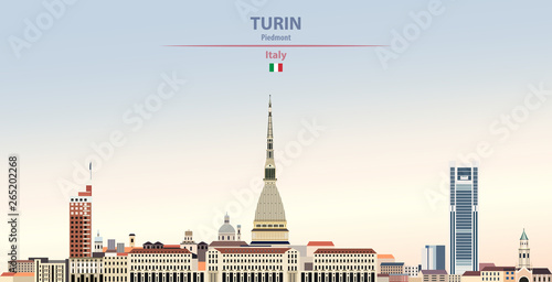 Cuadros en Lienzo Vector illustration of Turin city skyline on colorful gradient beautiful daytime