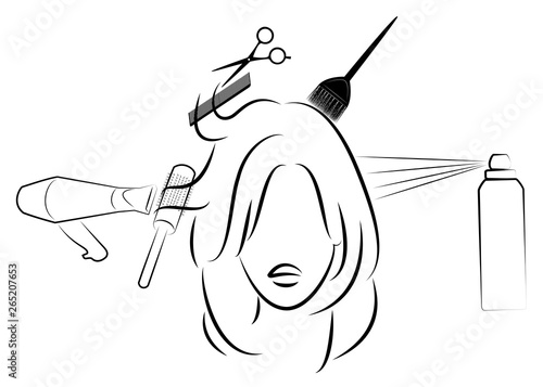 images Cute Hair Dryer Drawing https stock adobe com images silhouette of the head of a cute lady girl in a beauty salon a barber shop a woman makes a haircut dyes cuts her hair dries a hair dryer varnishes vector illustration 265207653 start checkout 1 content id 265207653