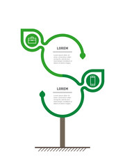 Vertical Timeline infographics. The sustainable development and growth of the eco business. Time line. Green Business concept with 2 options, parts, steps or points. Stylized letter S.