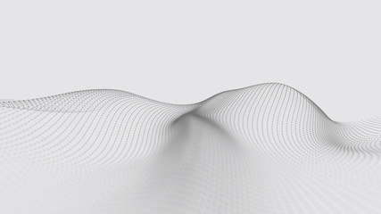 Fototapete - A wave of particles. Futuristic dot wave on white background. Dynamic wave. Wave 3d