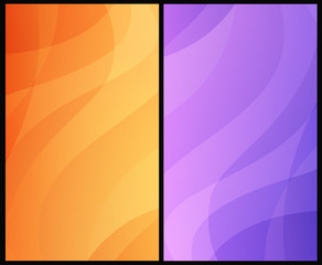 Wall Mural - Set of Vertical Abstract Backgrounds with colorful wavy pattern. Orange and Violet backdrop for smartphone app or wallpaper in style awesome design.