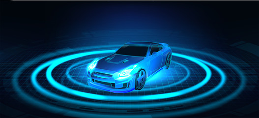 Wall Mural - abstract image of a sport car in the form of a starry sky or space, consisting of points, lines, and
