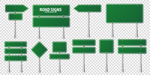 Wall Mural - road green traffic signs set. blank board with place for text. mockup. isolated information sign. di
