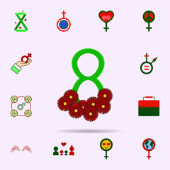 Sticker - Feminism, flowers color icon. Universal set of 8 march for website design and development, app development