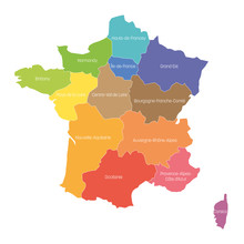 Regions Of France. Map Of Regional Country Administrative Divisions. Colorful Vector Illustration