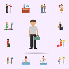 Wall Mural - Man, suitcase cartoon icon. Universal set of travel for website design and development, app development