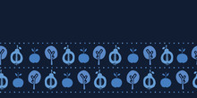 Indigo Blue Apple Pear Tree Orchard. Seamless Vector Border Pattern Background. Hand Drawn Paper Cut Out Ribbon Trim Stripes. Matisse Style. Fruit Garden Folk Art. Navy Fun Garden Fashion Textile.