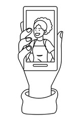 Sticker - Hand holding smartphone tech black and white