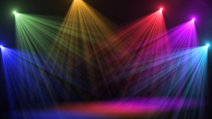 Wall Mural - abstract of empty stage with colorful spotlights or several bright projectors for scene lighting eff