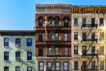 Block Of Colorful Old Buildings With Clear Blue Sky Background In The Upper East Side Of Manhattan New York City