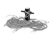 Vector drawing of mooring rope in black color, isolated on white background. Graphic illustration, hand drawing. Drawing for posters, decoration and print. Vector illustration