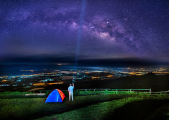 Wall Mural - the milky way galaxy on phu thap boek, phetchabun province, thailand.long exposure photograph, with 