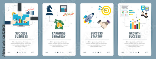 Vector Set Of Vertical Web Banners With Success Business Earnings
