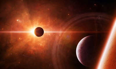 Wall Mural - abstract planet horizon on a nebula space background