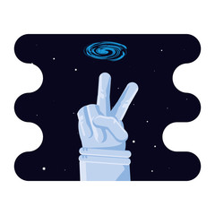 Canvas Print - astronaut hand victory symbol in space scene