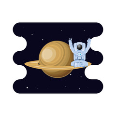 Canvas Print - saturn planet with astronaut scene space