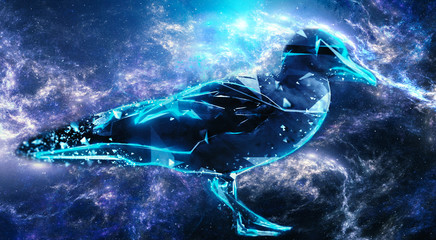 Canvas Print - abstract 3d rendering illustration of a modern digital bird in a colorful nebula galaxy artwork