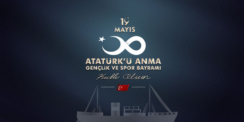 vector illustration, 19 may, commemoration of atatürk, youth and sports day, (19 mayıs, atatürk'u an