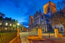 The Imposing York Minster In England At Night