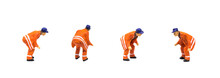 Miniature Figurine Character As Construction Worker Standing And Working In Posture Isolated On White Background.