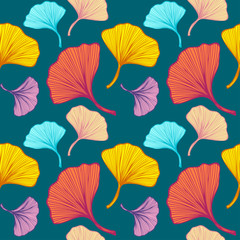 Naklejka na meble Beautiful bright Seamless pattern with colorful leaves on marine blue background for wallpaper or for  textile  fashion drapery clothes or for decoration package or other things