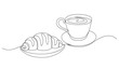 © ursulamea - breakfast with croissant and coffee drawn in one line style.