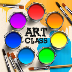 Wall Mural - Art Class, Workshop Template Design. Kids art craft, education, creativity class concept, vector illustration.