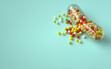 Wall Mural - opened colorful pill capsule, 3d rendering,conceptual image.