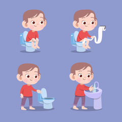 kid using toilet pooping vector illustration isolated