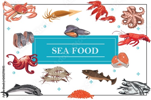 Flat Seafood Colorful Concept