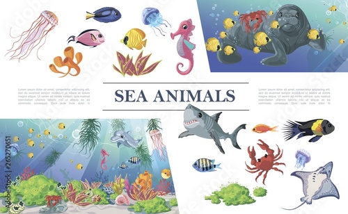 Cartoon Sea Animals Composition