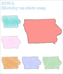 Wall Mural - Iowa sketchy us state. Fancy hand drawn us state. Likable childish style Iowa vector illustration.