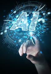 Aufkleber - Businesswoman using digital artificial intelligence icon hologram 3D rendering