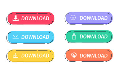 Aufkleber - Set of vector modern Download buttons. Website interface. Colorful collection button. Download icon. Upload button