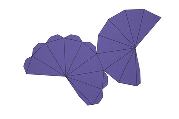 Wall Mural - Geometric shape cut out of purple paper and photographed from above on white background. Geometry net of Octagonal Dipyramid. 2D shape that can be folded to form a 3D shape or a solid.