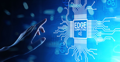 Wall Mural - Edge computing modern IT technology on virtual screen concept.