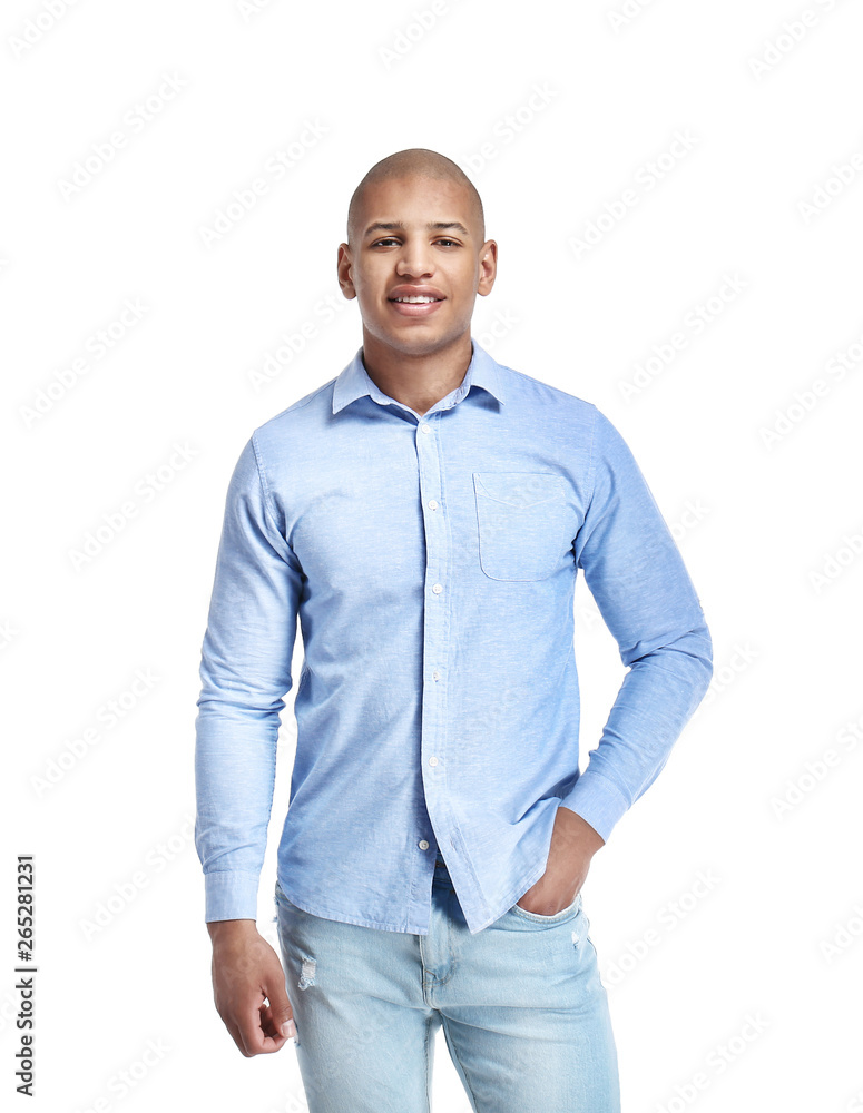Handsome African-American man on white background