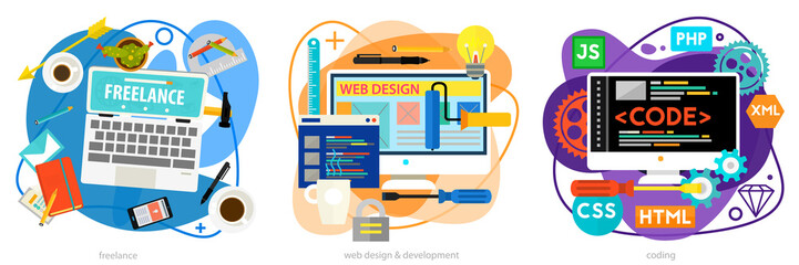 Wall Mural - programming, development, analytics and coding concept banners