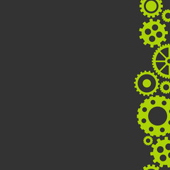 Wall Mural - Vector flat background with green gears on the right side on black background.