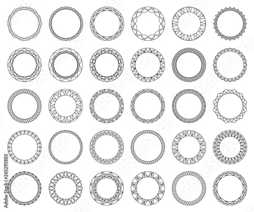 Large set of round frames. Border made of lines. Geometric ornaments. Circle ...
