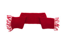 Red Knitted Scarf On A White Background.