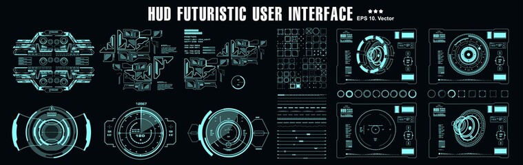 HUD elements mega set pack. Dashboard display virtual reality technology screen. Futuristic user interface.