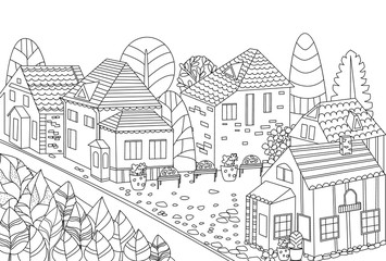 Wall Mural - fancy cute cityscape for your coloring book