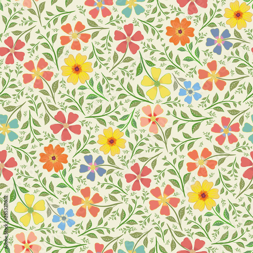 czerwony-zolty-niebieski-i-pomaranczowy-recznie-rysowane-kwiaty-w-gestym-stylu-vintage-design-wektor-bez-szwu-desen-na-tle-smietany-idealne-do-pakowania-produktow-wellness-tkanin-artykulow-papierniczych-opakowan-na-prezenty
