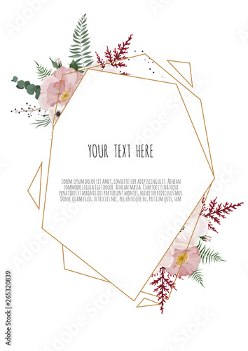 floral design card. Greeting, postcard wedding invite template. Elegant frame...